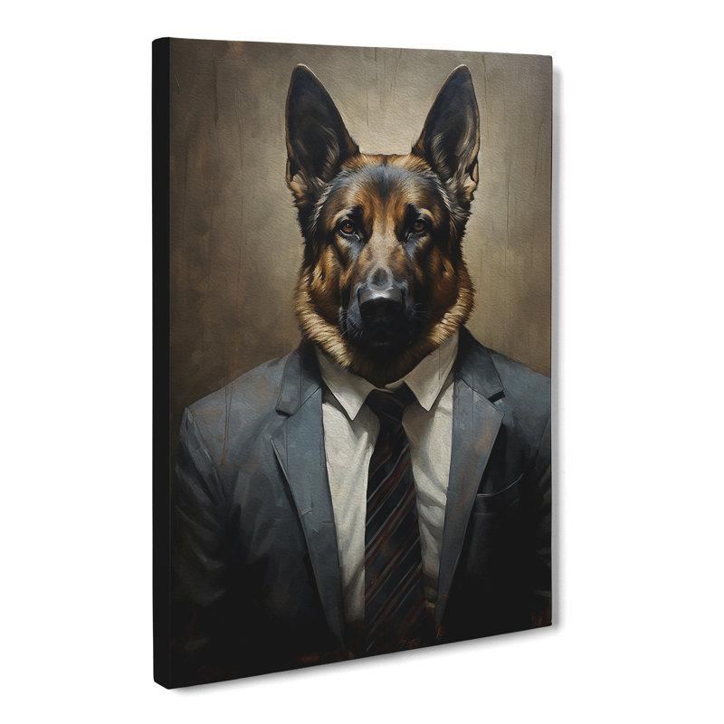 German Shepherd In A Suit Painting No.2 - Wrapped Canvas, 60cm H x 40cm W x 3cm D