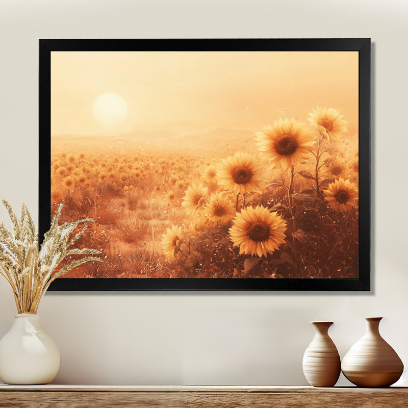 «Doralice Countryside Mirage Sunflowers Under The Sunrise - Sunflowers», reproduction d'art sur toile, Noir, noir, noir, noir