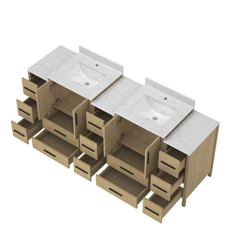 84 po Meuble-lavabo autoportant avec plateau en marbre d'ingénierie assemblé, 84"