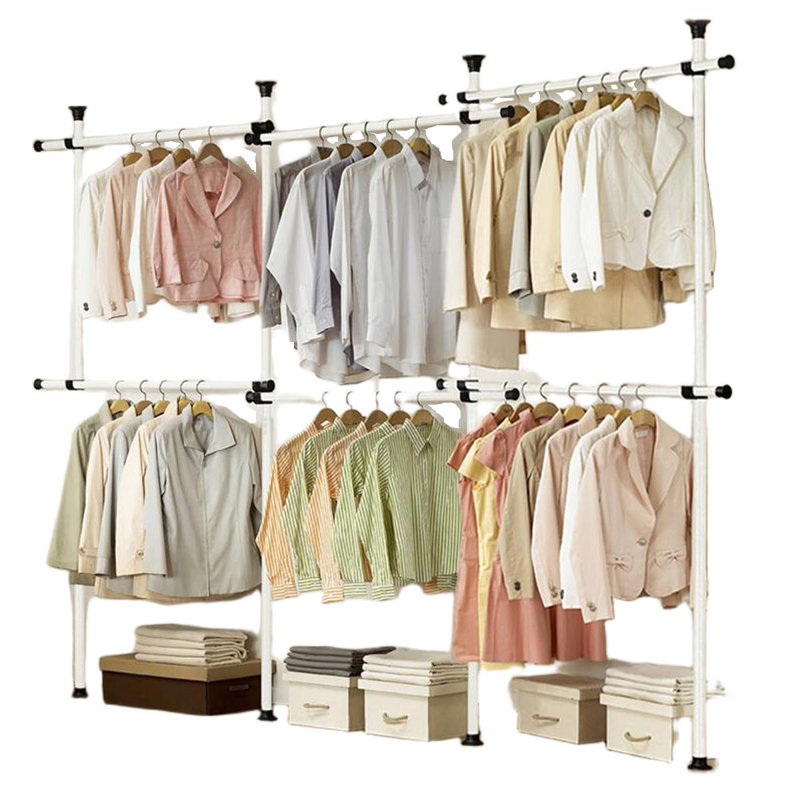 Telescopic Triple Wardrobe Organise Hanging Rail Clothes Rack Adjustable Storage, White