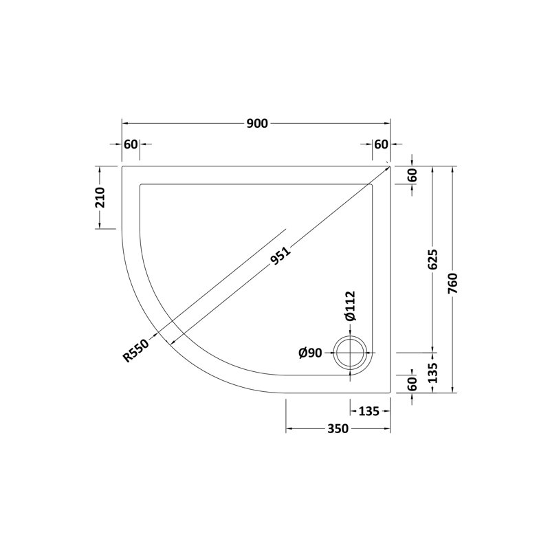 Standard Shower Tray - Slate Grey, 40mm H x 900mm W x 760mm D, Left