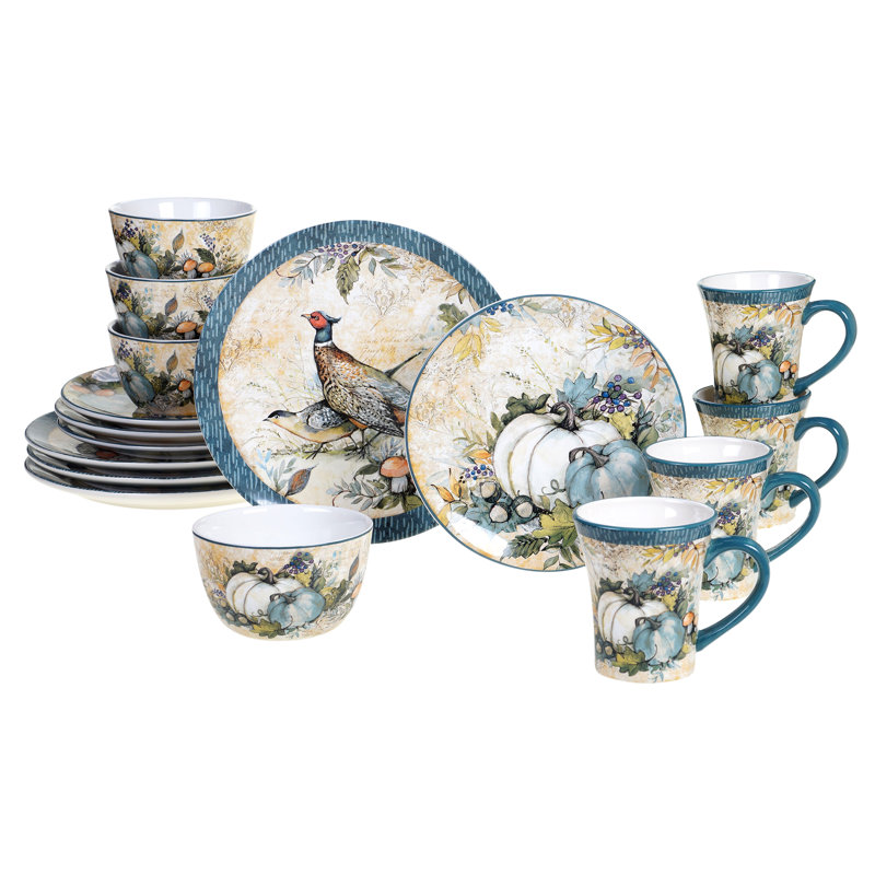 Harvest Gatherings 16-Piece Ceramic Dinnerware Set for Thanksgiving