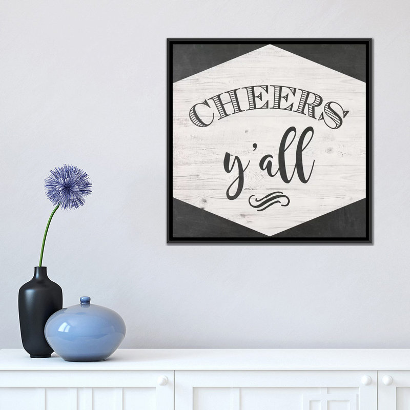 « bravos y’all », art textuel sur toile, H 18 po x l 18 po x P 1,5 po, Toile avec cadre noir, Pas de tapis