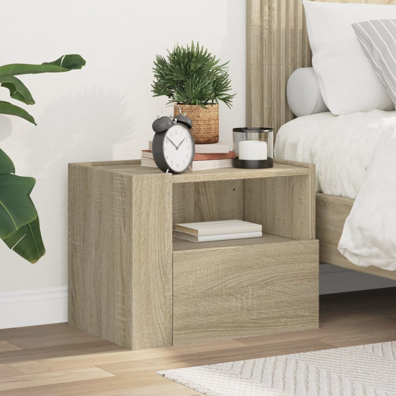 Prisilla 45cm W Manufactured Wood Bedside Table, Sonoma Oak