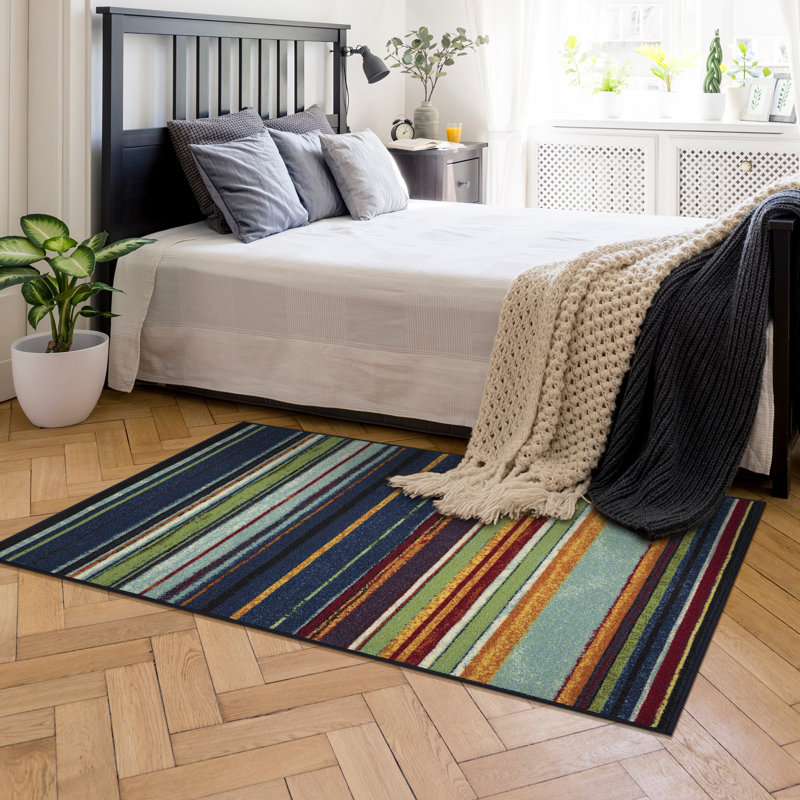 Multicolor Striped Non-Slip Synthetic Area Rug 3'3" x 5'