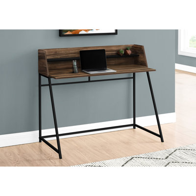 Modern Computer Desk Structure, 48"l, Brown Laminate & Black Metal, Storage Shelves For Home Office Contemporary Table With And Metal Details