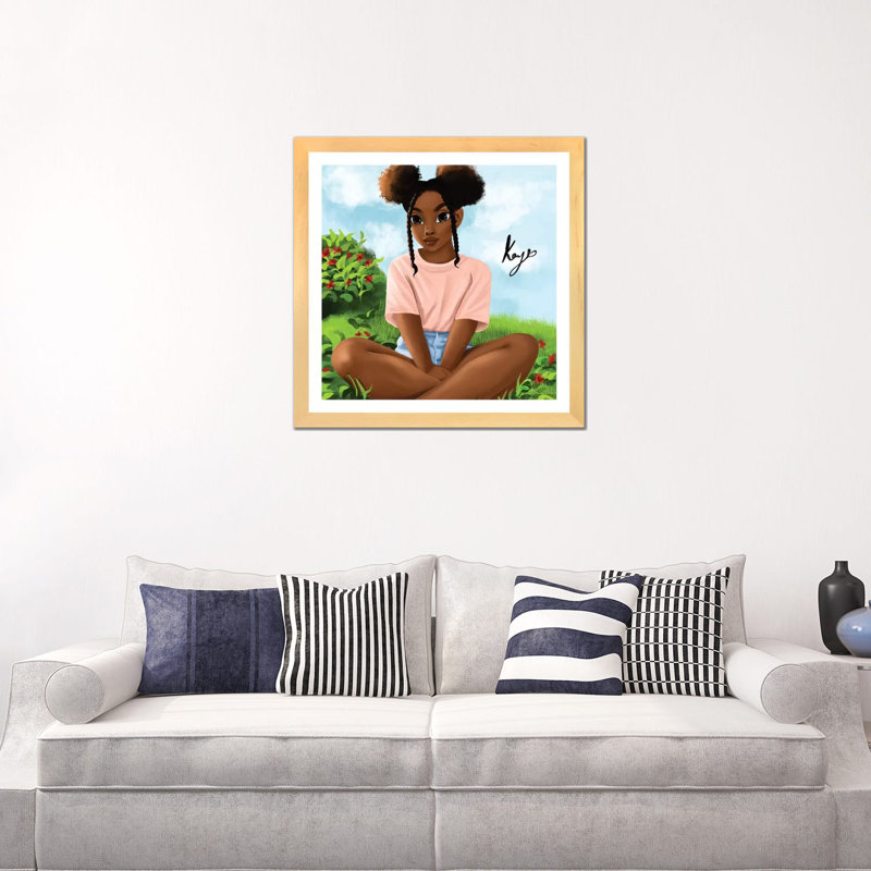 Garden par Princess karibo-impression d’art graphique, Blanc, Toile avec cadre en bois beige, H 24 po x l 24 po x p 1 po