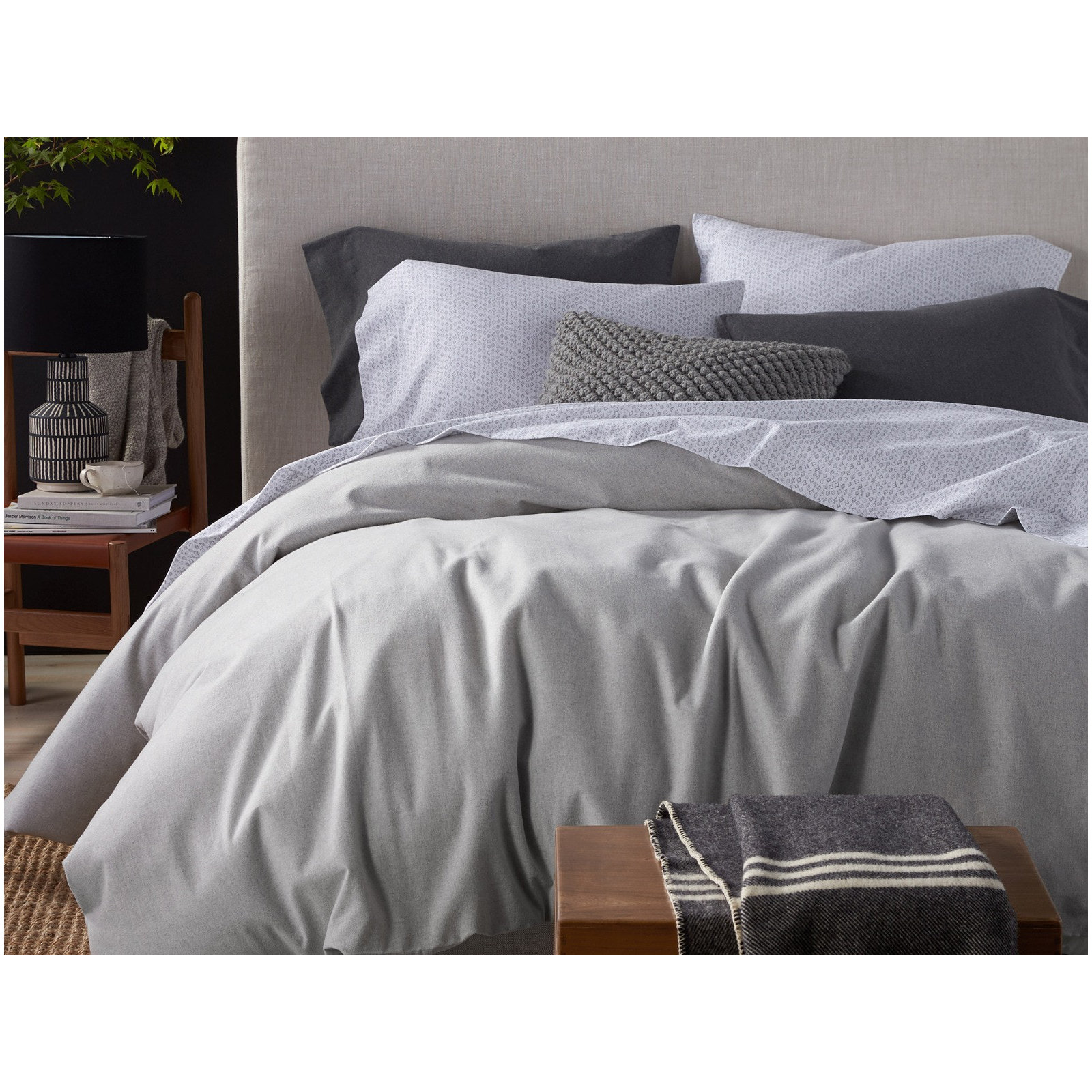 Cloud Cotton Flannel Duvet Cover, King Duvet Cover, Pale Gray Heather