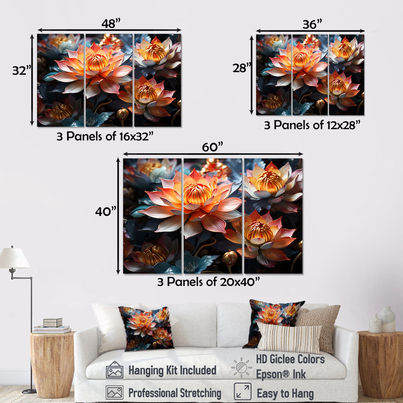 «Elegance In Lotus Blooms I», ensemble d'art mural sur toile de lotus, H 28 po x l 36 po x P 1 po