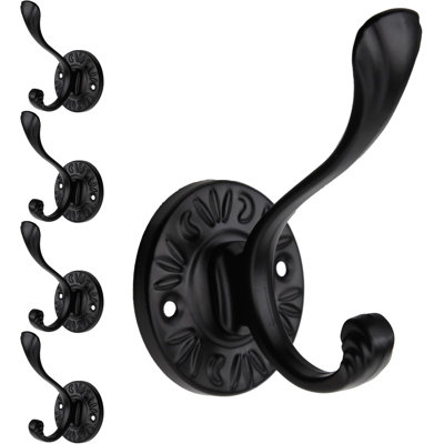5pcs Black Coat Hooks Wall Mounted Coat Hooks Farmhouse Matte Black Wall Hooks