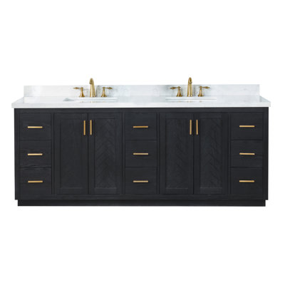 84'' Free Standing Double Bathroom Vanity with Cultured Marble Top -  Everly Quinn, C9657D8B571E43F39AF9E096DEC368D1