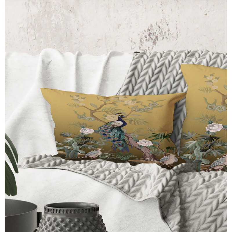 Coussin Chinoiserie avec oiseaux et pivoines VI - imprimé traditionnel