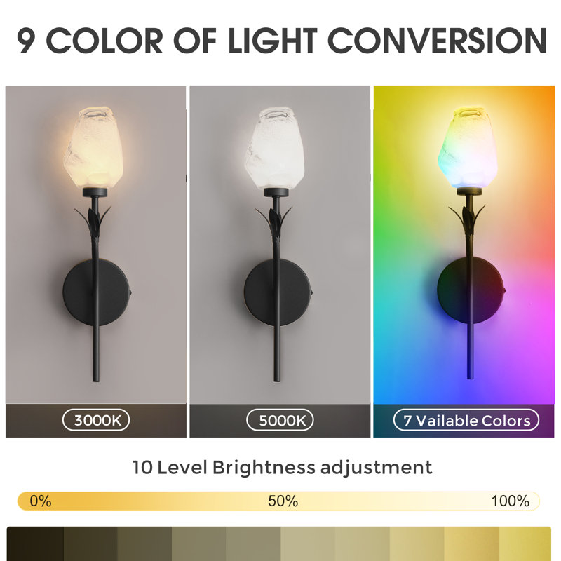 18.7'' Battery Operated Novelty Wall Mounted Sconce Light With Flower Shade, Armed Sconces Dimmable & Timing, Matte Black