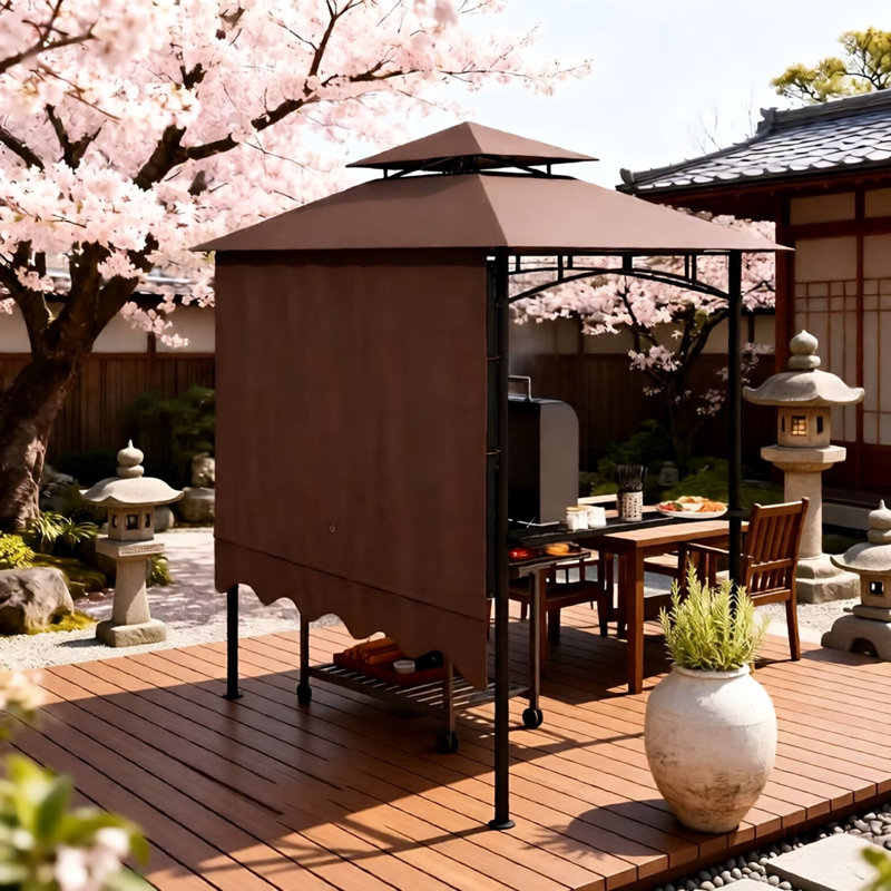 Outdoor Grill Gazebo 8' x 5'  Gazebo Shelter with Side Awning