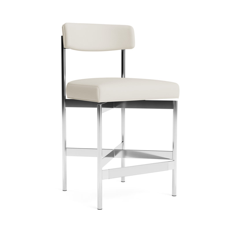 Remy Leather Bar Stool, Polished Stainless Steel, Greenwich Performance Leather - Cream, Counter Stool (25” Seat Height)