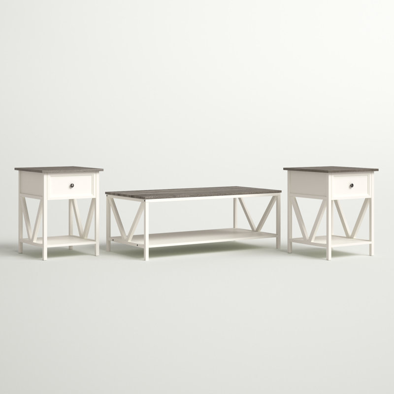 Ensemble de 3 tables basses, Blanc, Gris