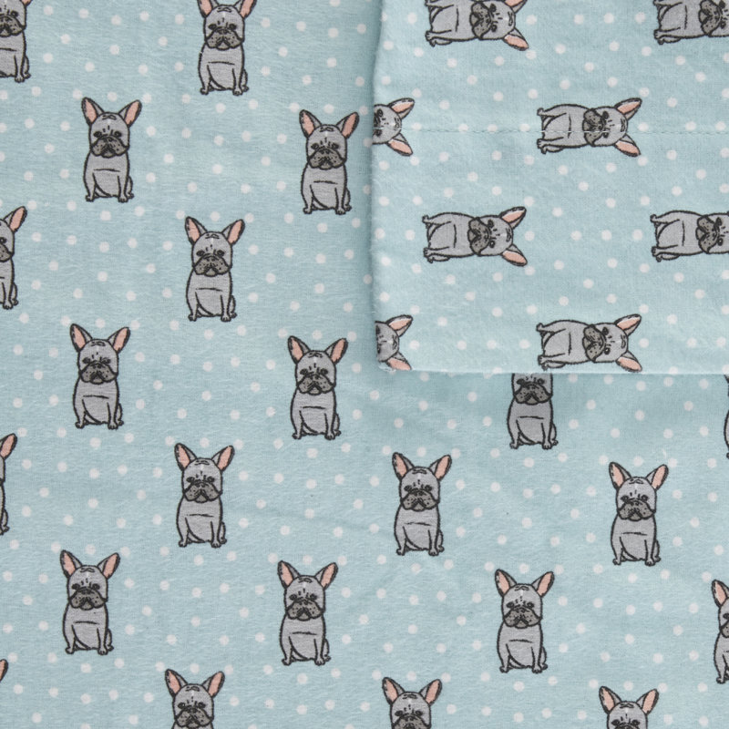 Ensemble de draps 100% coton Cozy, Ensemble de draps très grand californien avec 2 t, Turquoise, bouledogue français