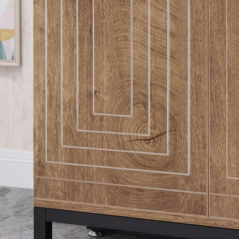 Armoire à chaussures à cinq niveaux, portes géométriques, pieds dorés, tablettes de rangement réglables pour le vestibule