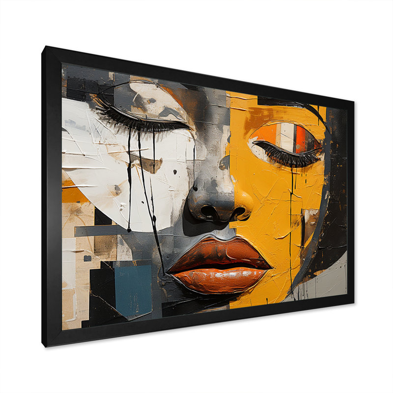 «Paint Collage African Woman II», art mural afro-américain, H 30 po x l 40 po x P 1,5 po, Cadre photo noir simple