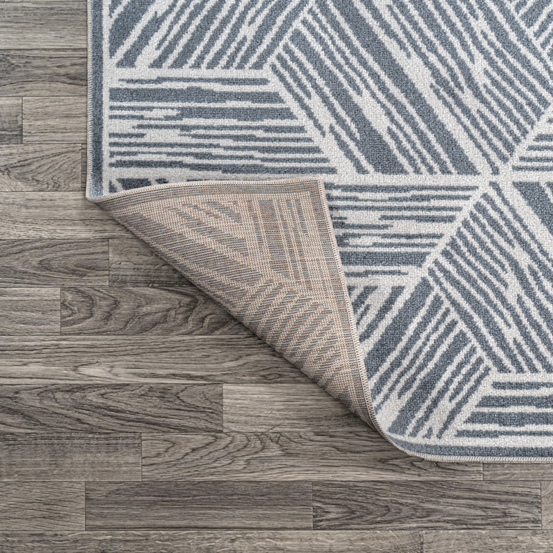 Bystrovany Modern Coastal Geometric Machine-Washable Blue/Cream Rug, Rectangle 5'3" x 7'7"