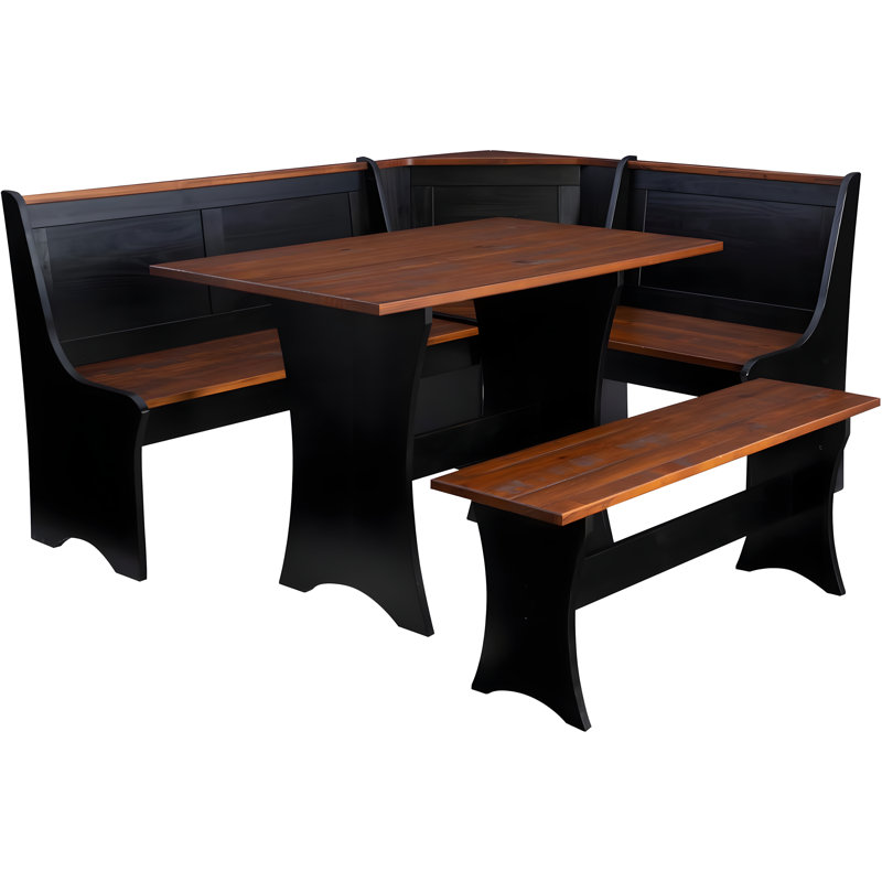 Linon Home Decor Sadie Antique Corner Nook Set With Bench, Wood Plank Look, Space-Saving Design, Left Or Right Hand Configuration