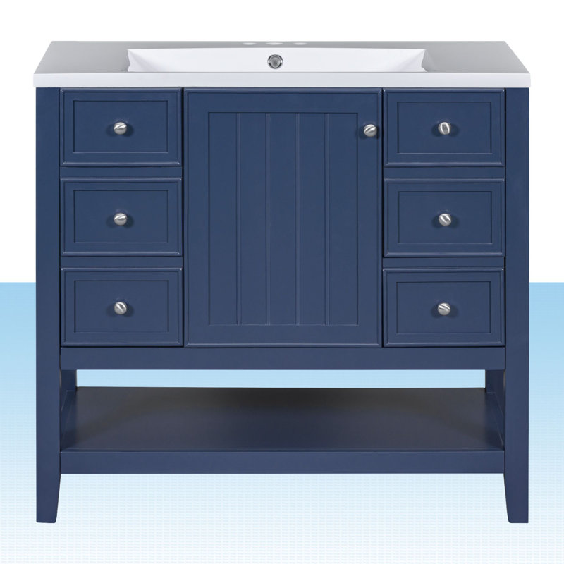 Obieze 36'' Single Bathroom Vanity with Ceramic Top, Blue