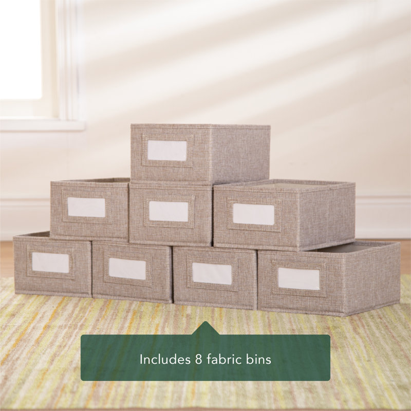 Natural Wood 8-Cubby Kids' Storage Organizer with Fabric Bins