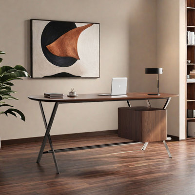 Modern Walnut Desk with Sturdy Steel Legs
