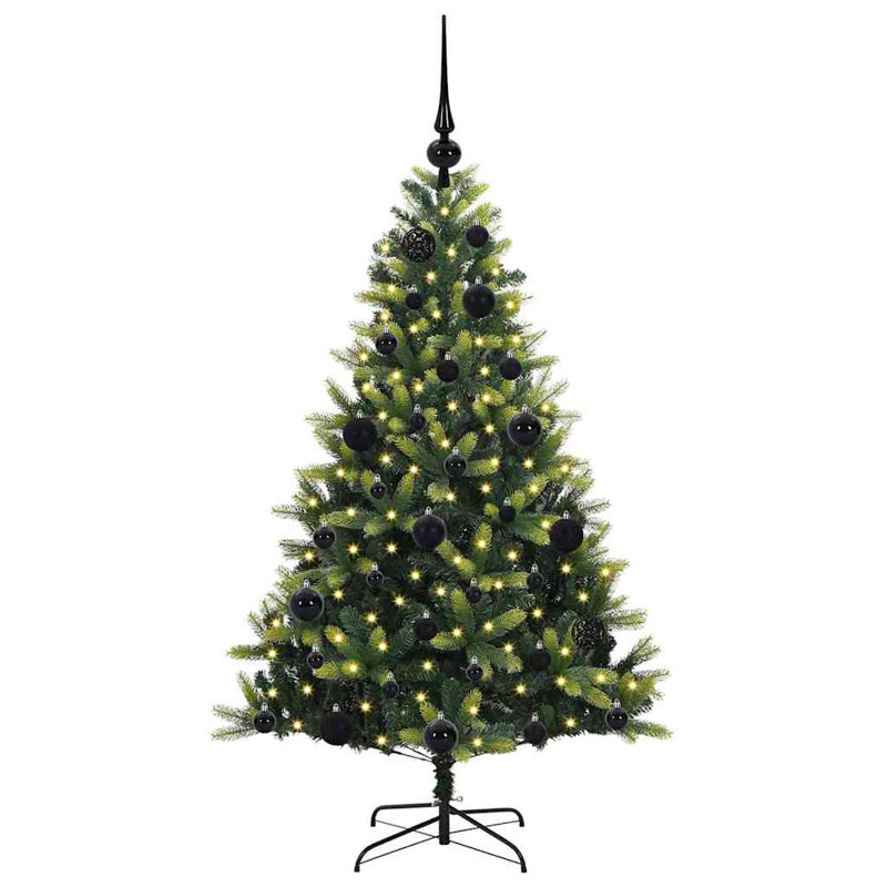 Artificial Hinged Christmas Tree 150 LEDs Green, 3.94' H, Black