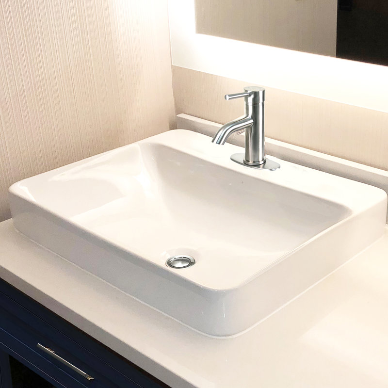Nantucket Sinks Great Point 17.25 " Vitreous China Rectangular Bathroom Sink and Overflow Hole