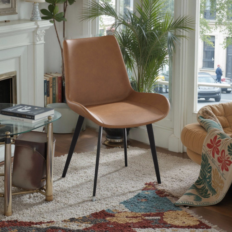 Chaise rembourrée en cuir de 20 po de largeur avec cadre en métal, 2, Brun