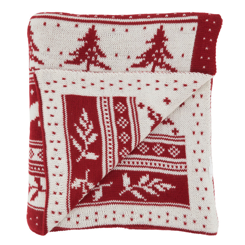 Red and White Christmas Knit Throw Blanket 50" x 60"