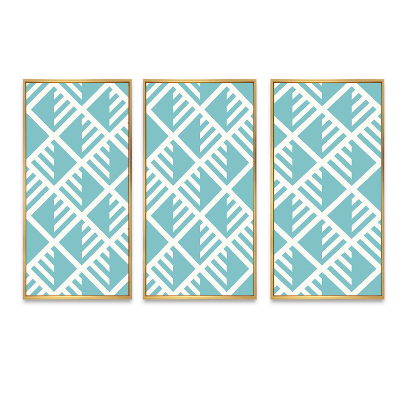 «Light Blue Diamonds», ensemble de 3 toiles encadrées encadrées, H 32 po x l 48 po x P 1 po, Or