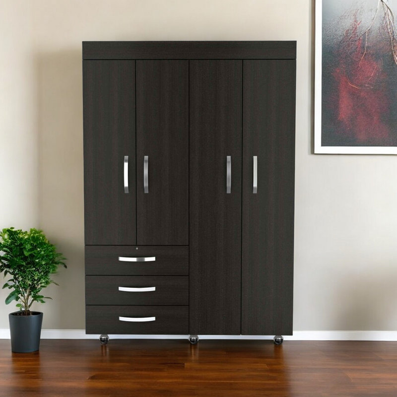 68" Black Wood Four Door Three Drawer Combo Dresser HomeRoots 68" Black Wood Four Door Three Drawer Combo Dresser HomeRoots