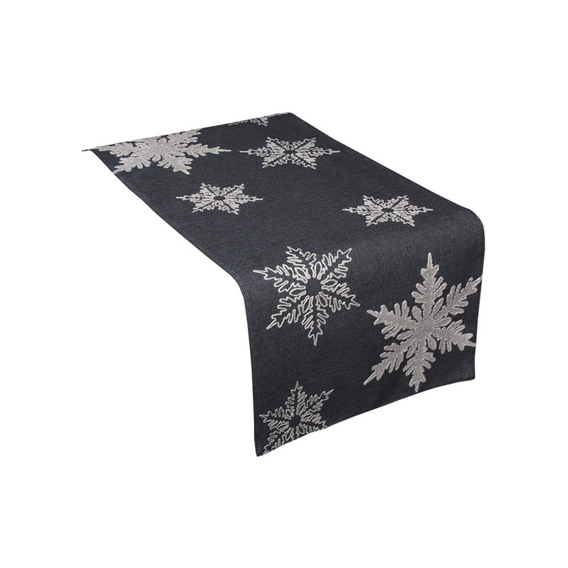 Chemin de table de Noël brodé à motif de flocons de neige, Gris, L 54 po x l 16 po