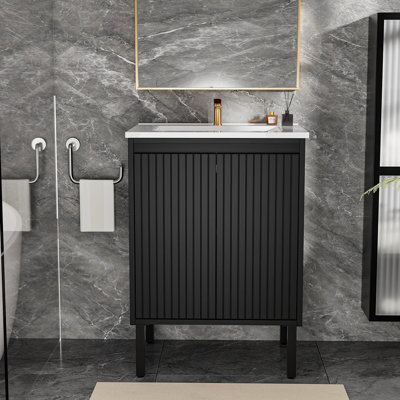 24 Inch Bathroom Vanity With Sink,  Floor - Standing Structure For Stability, Soft - Closing Drawers For Noiseless Operation, For Modern Aesthetic(Sink)