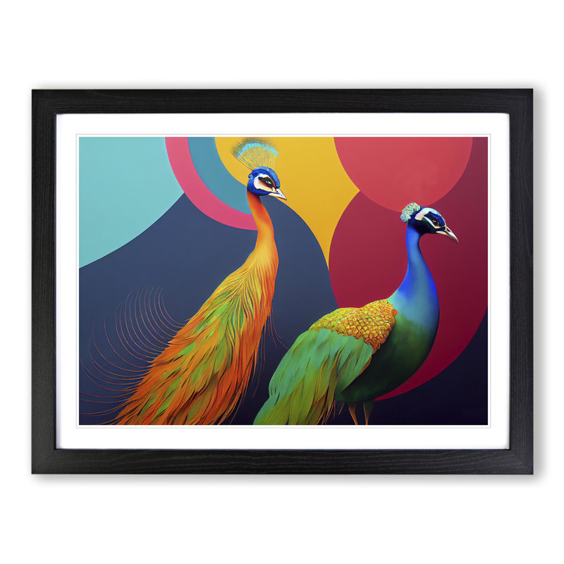 Two Peacocks Abstract - Framed Print, Black, 25cm H x 34cm W x 2cm D