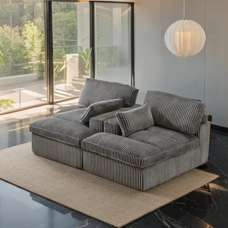 Oversized Double Chaise Lounge Sofa Bed – Upholstered Deep Seat Cloud Couch, Corduroy Sleeper Love-seat for Living Room, No Assembly