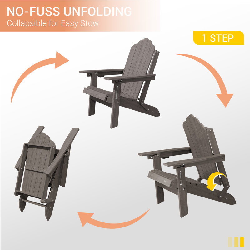 Fauteuil Adirondack toutes saisons en PEHD avec repose-pieds, foyer à 3 positions réglable et pliable avec porte-gobelet pour pelouse, terrasse, bord de piscine