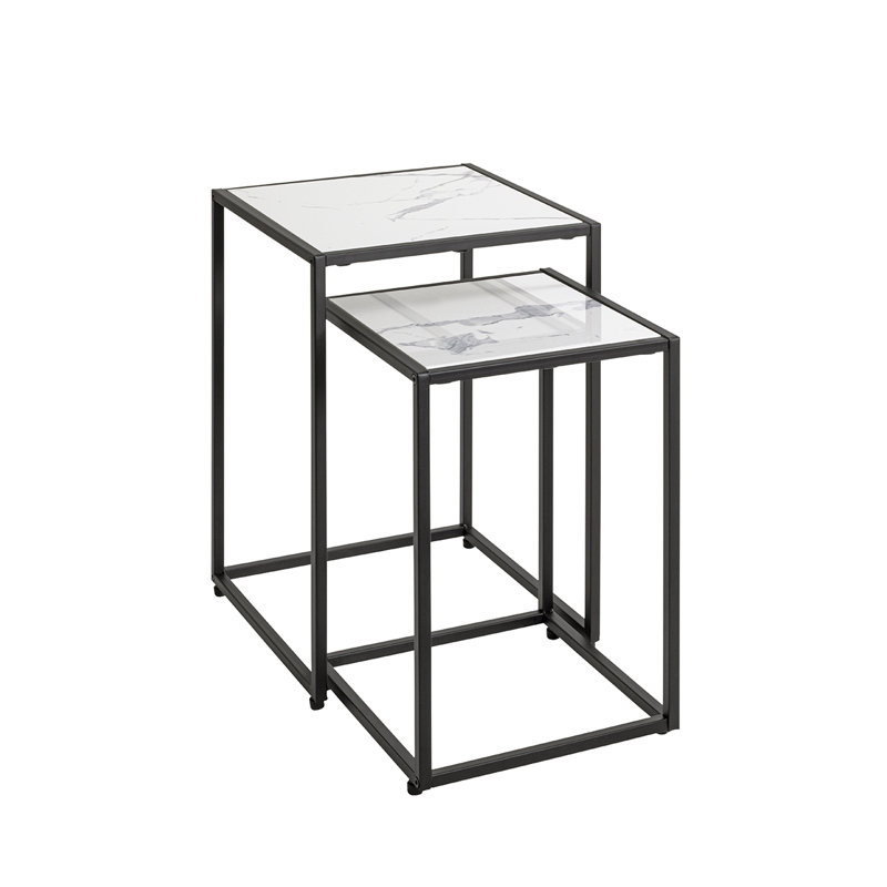 2 Piece Nest of Tables, Black, White