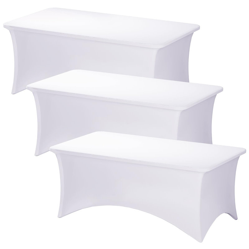 3 Pack White Table Cloths Rectangle 6FT, Tablecloths Rectangular Stretch Spandex Fitted Table Covers 6 Ft