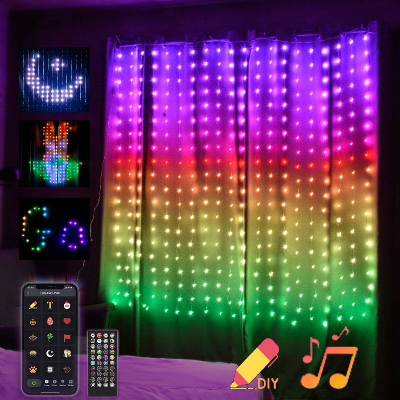LED Curtain Lights, Smart String Lights, 6.6 x 6.6ft, 400 RGBIC LEDs with Plug and Remote，Color Changing Window Lights, Dynamic DIY Curtain String Lights for Bedroom Wall, Outdoor Waterproof