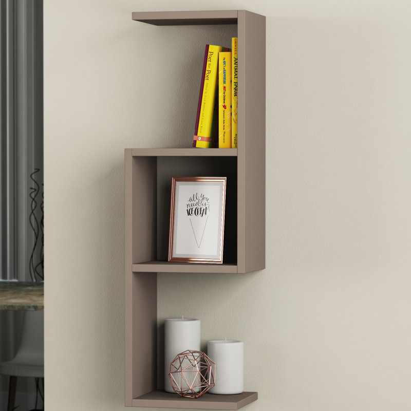 Étagère murale 4 pièces avec tablettes réglables Murrow, Moka clair