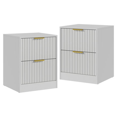 Fluted Nightstand With 2 Storage Drawers