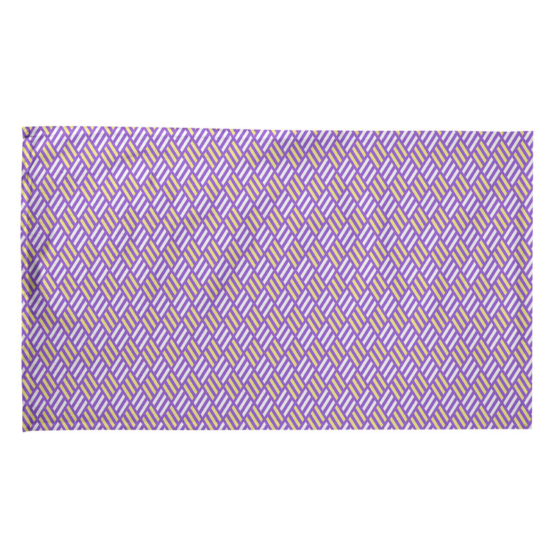 Torchon à losanges à rayures, Croisé en coton, Jaune / Mauve