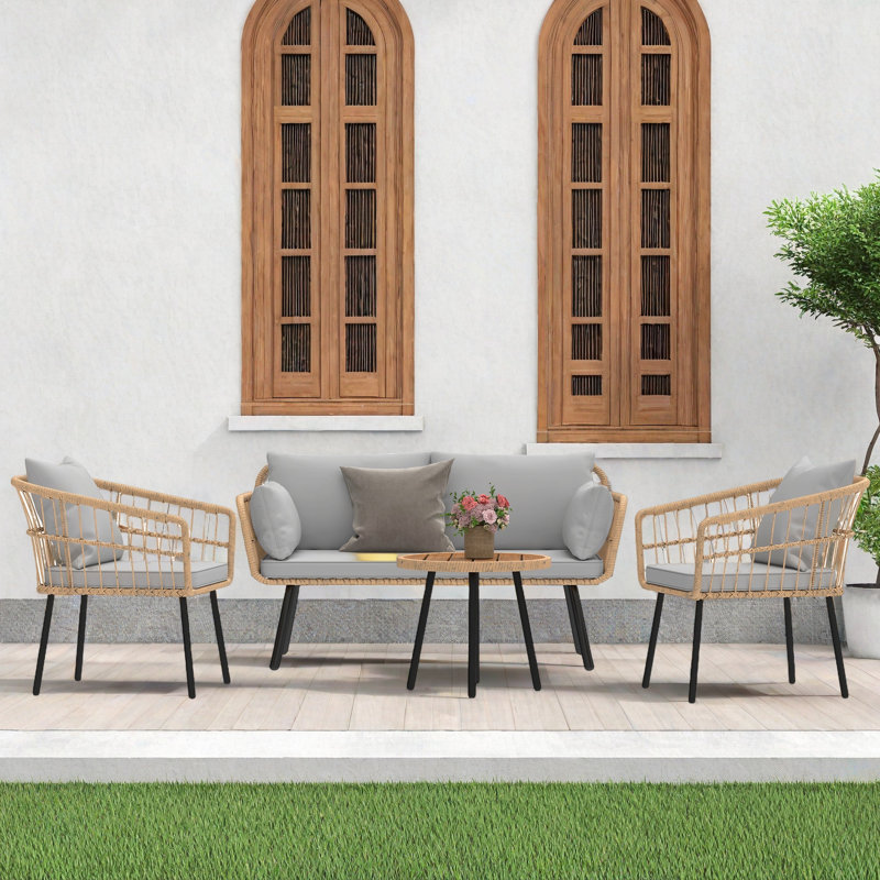 Outdoor PE Rattan Sofa Set – Weather-Resistant with Waterproof Cushions & Coffee Table