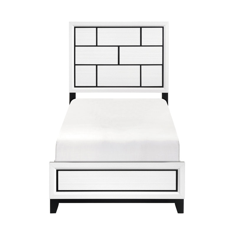 Très grand lit moderne avec finition blanche, placage en faux bois avec tête de lit et rails en bois, y compris la tête de lit