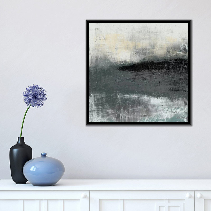 " Pensive Neutrals III " by Karen Suderman, 18" H x 18" W x 1.5" D, Black Framed Canvas, No Mat