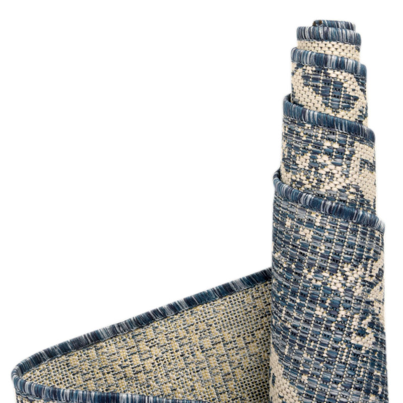 Bonnetta Geometric Machine Woven Polypropylene Indoor / Outdoor Area Rug in Blue/Ivory, Rectangle 7'10" x 10'