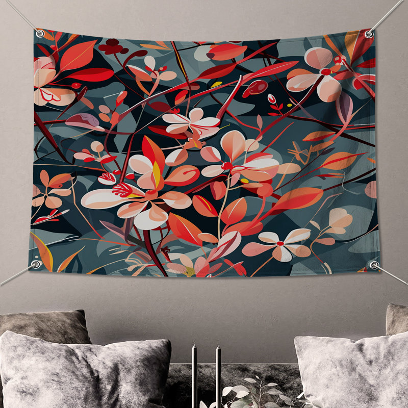 Tapisserie florale - Décoration murale nature, 68 po H x 80 po L avec 4 œillets